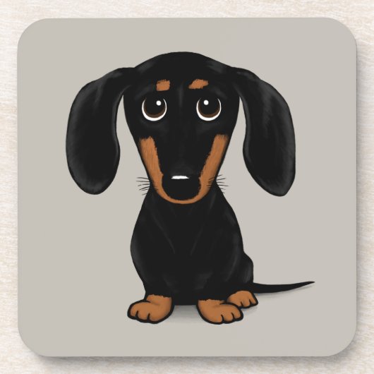 Cute Smooth Coated Black en Tan Dachshund Dog Bier Onderzetter (Voorkant)
