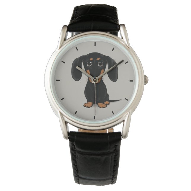 Cute Smooth Coated Black en Tan Dachshund Dog Horloge (Voorkant)