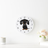 Cute Smooth Coated Black en Tan Dachshund Dog Ronde Klok (Huis)