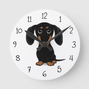 Cute Smooth Coated Black en Tan Dachshund Dog Ronde Klok