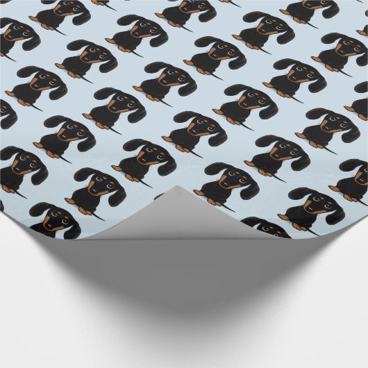 Cute Smooth Coated Black en Tan Dachshund Pattern Cadeaupapier (Hoek)