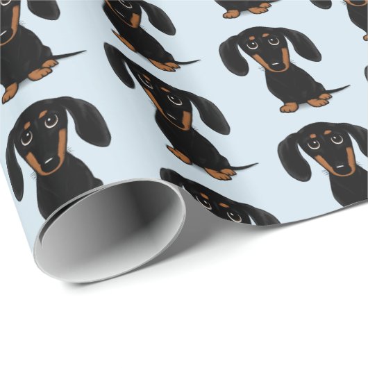 Cute Smooth Coated Black en Tan Dachshund Pattern Cadeaupapier (Rol Hoek)