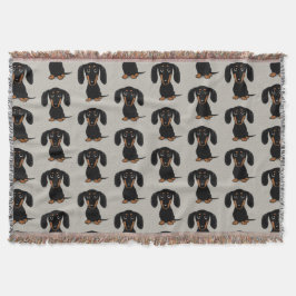 Cute Smooth Coated Black en Tan Dachshund Pattern Deken