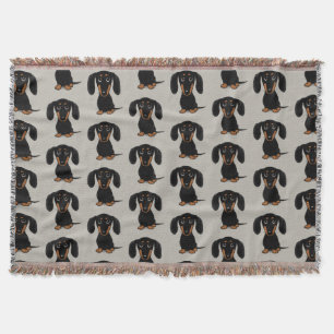 Cute Smooth Coated Black en Tan Dachshund Pattern Deken