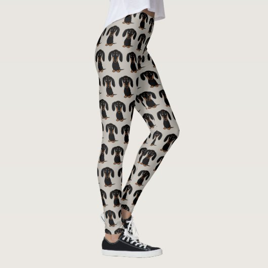 Cute Smooth Coated Black en Tan Dachshund Pattern Leggings (Rechts)