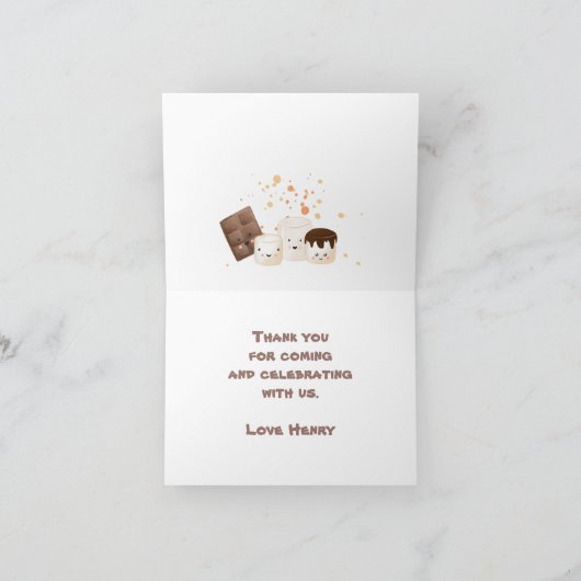 Cute S'more kampvuur 1e verjaardag bedankkaart (Binnen)