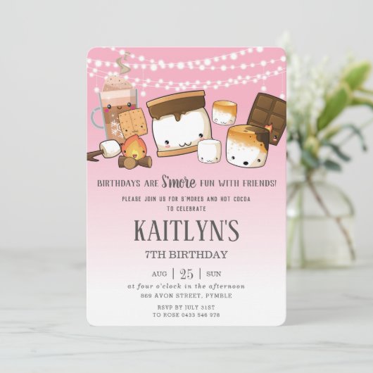 Cute S'mores Hot Cocoa Camping Bonfire Birthday  Kaart (Staand voorkant)