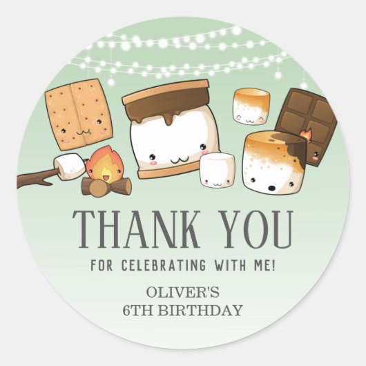 Cute S'mores Smore Verjaardag Bedankt Favoriet Gro Ronde Sticker (Voorkant)