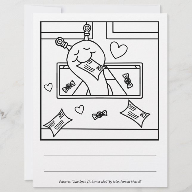 Cute Snail Christmas Mail Holiday Coloring Page (Voorkant)