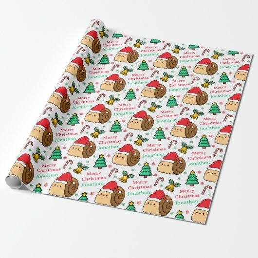Cute Snail Christmas Tree Holidays Cadeaupapier (Uitgerold)