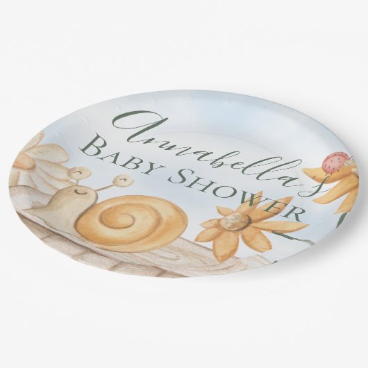 Cute Snail en Ladybug Garden Theme Baby shower Papieren Bordje (Gekanteld)