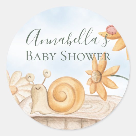 Cute Snail en Ladybug Garden Theme Baby shower Ronde Sticker (Voorkant)