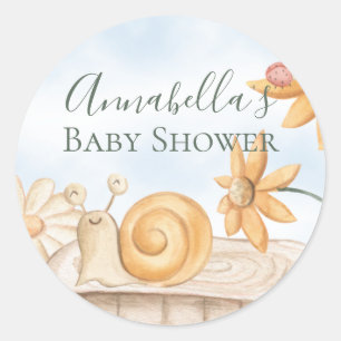 Cute Snail en Ladybug Garden Theme Baby shower Ronde Sticker