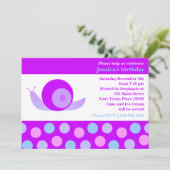 Cute Snail en Polka Dot Birthday Party - Paars Kaart (Staand voorkant)