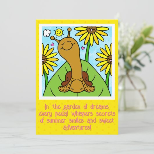 Cute Snail Summer Garden Chat Thinking Of You Kaart (Staand voorkant)