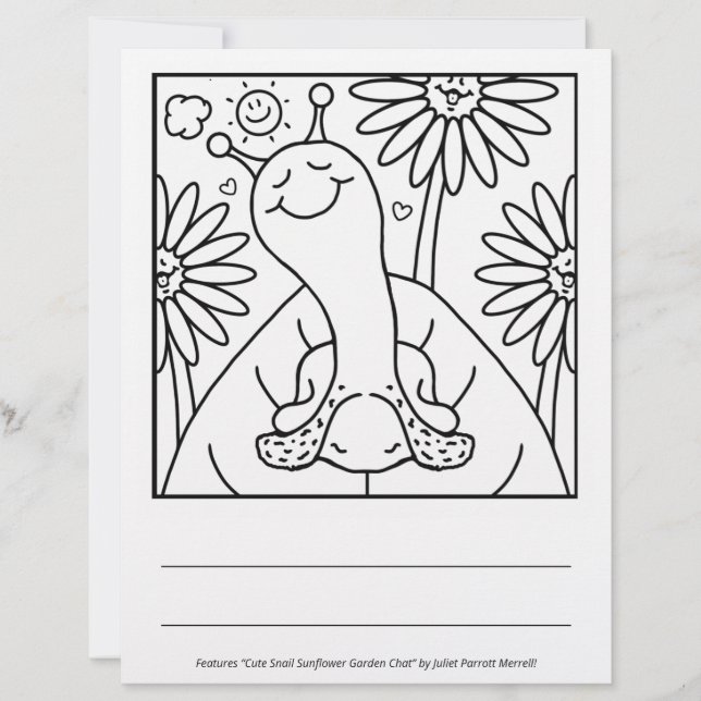 Cute Snail Summer Sunflower Garden Coloring Page (Voorkant)
