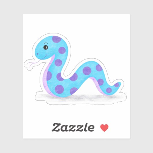 Cute Snake Cartoon in Blue Paars Spots Kawaii Sticker (Vel)