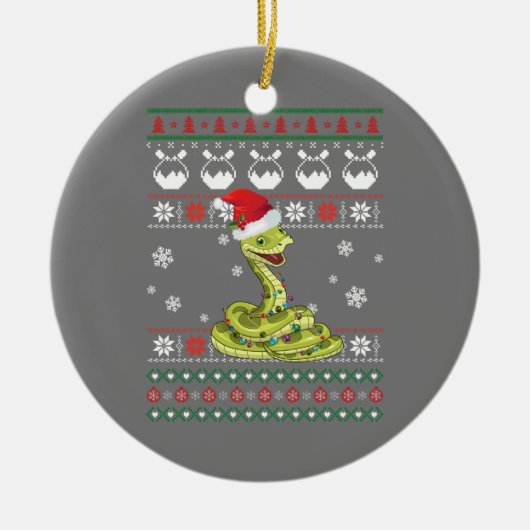 Cute Snake Lelijke Trui Kerst Licht Pyjama Keramisch Ornament (Voorkant)