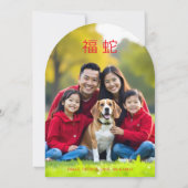 Cute Snake Lunar New Year on Exquisite Red Floral  Kaart (Achterkant)