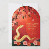 Cute Snake Lunar New Year on Exquisite Red Floral  Kaart (Voorkant)