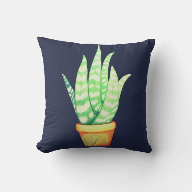 Cute Snake Plant Succulent in Oranje Pot Kussen (Voorkant)