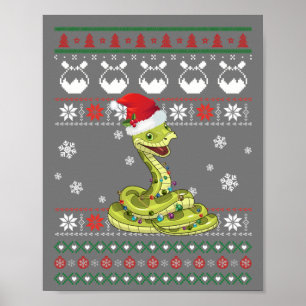 Cute Snake Ugly Sweater Kerstlight Pajama Poster