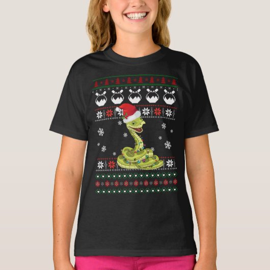 Cute Snake Ugly Sweater Kerstlight Pajama T-shirt (Voorkant)
