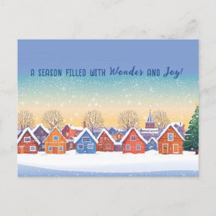 Cute Sneeuw Huizen Winter Landschap Kerstmis Feestdagenkaart