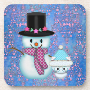 Cute Sneeuwman en Kitten Kerst Onderzetters