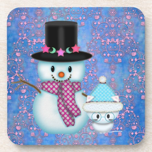 Cute Sneeuwman en Kitten Kerst Onderzetters (Voorkant)