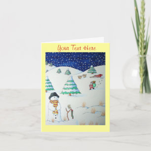 Cute sneeuwman glimlachend kerstsneeuwscène feestdagen kaart