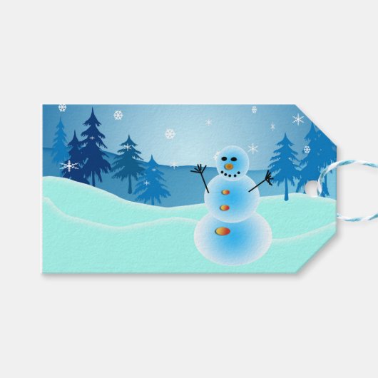 Cute sneeuwman-illustratie cadeaulabel (Voorkant (Horizontaal))