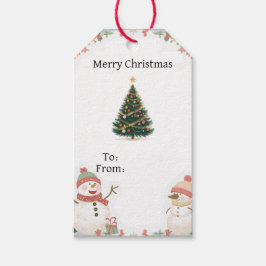 Cute Sneeuwman Kerstcadeautag Met Boom Cadeaulabel