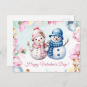 Cute Sneeuwman Koppel Gelukkig Valentijnsdag Kaart (Voorkant / Achterkant)