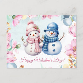 Cute Sneeuwman Koppel Gelukkige Valentijnsdag Kaar Feestdagenkaart