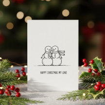 Cute Sneeuwman Kus Kerstkaart voor Koppels