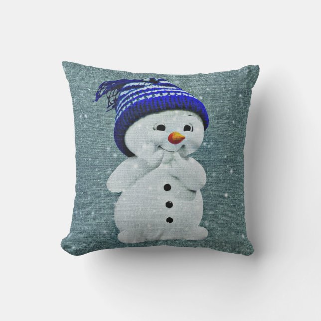 "Cute Sneeuwman Kussen  "Pastel mint werpkussen (Voorkant)