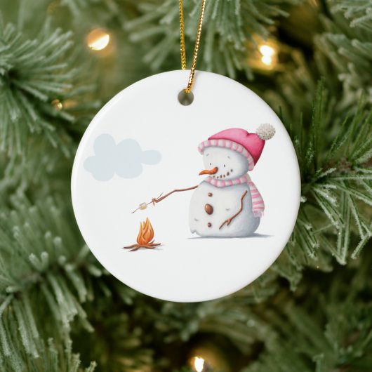Cute Sneeuwman Marshmallows Winter Keramisch Ornament (Boom)