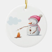 Cute Sneeuwman Marshmallows Winter Keramisch Ornament (Voorkant)
