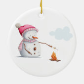 Cute Sneeuwman Marshmallows Winter Keramisch Ornament (Achterkant)