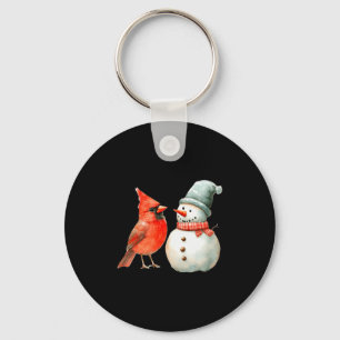 Cute Sneeuwman Met Vogel Winter Kerst Scene Sleutelhanger