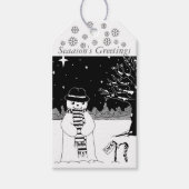 Cute sneeuwman met zwarte en witte kerst cadeaulabel (Voorkant)