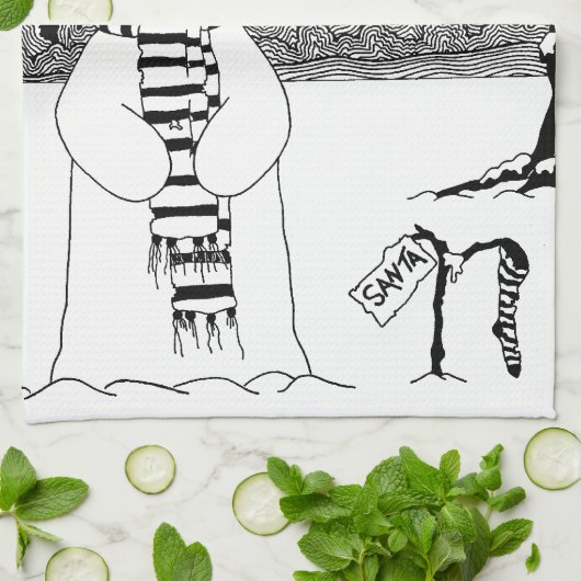 Cute sneeuwman met zwarte en witte kerst theedoek (Gevouwen)