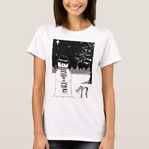 Cute sneeuwman zwarte & witte illustratie kerstmis t-shirt
