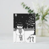 Cute sneeuwman zwarte & witte kersttekening feestdagenkaart (Staand voorkant)