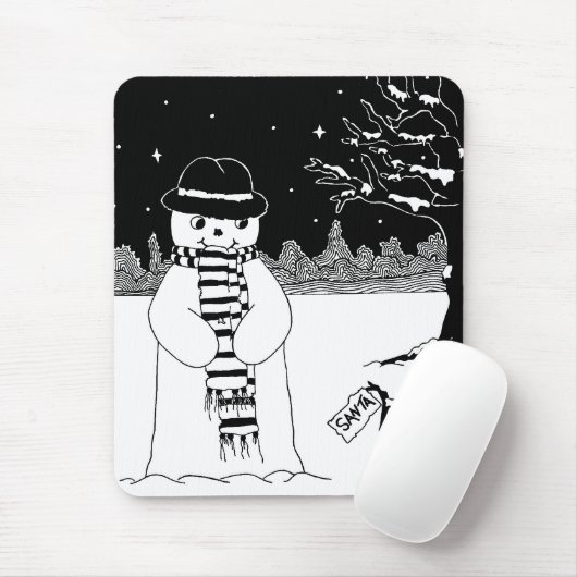 Cute sneeuwman zwarte & witte kersttekening muismat (Met muis)
