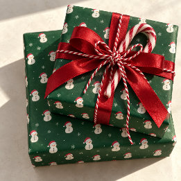 Cute Sneeuwmannen Bos Groen Kerst Inpakpapier