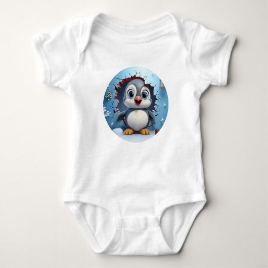 Cute Sneeuwonderzoeker Pinguïn Baby  Romper (Voorkant)
