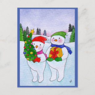 Cute sneeuwse kerstlandschap briefkaart