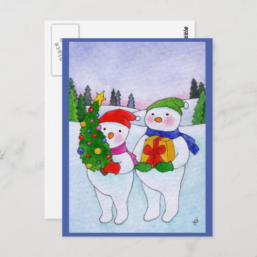 Cute sneeuwse kerstlandschap briefkaart (Voorkant / Achterkant)